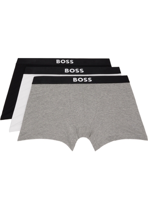 BOSS Three-Pack White & Black Logo-Waistband Boxer Briefs