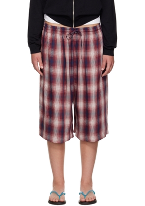 Acne Studios Red & Navy Check Shorts