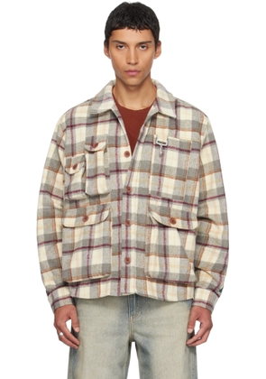 Reese Cooper Gray & Beige Milled Flannel Cargo Button Down Shirt
