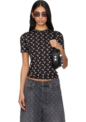 Marine Serre Black Recycled Moon Jersey Second Skin Short Sleeve T-shirt