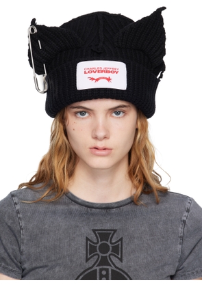 Charles Jeffrey LOVERBOY Black Chunky Punk Ears Beanie