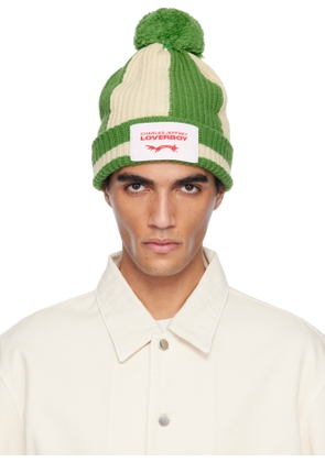 Charles Jeffrey LOVERBOY Green & Off-White Pompom Beanie