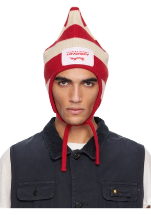 Charles Jeffrey LOVERBOY Red & Off-White Spike Bonnet Beanie