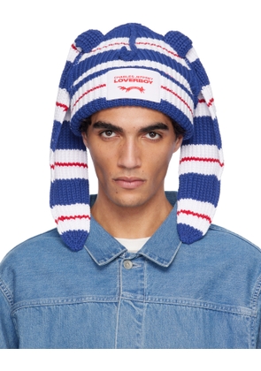 Charles Jeffrey LOVERBOY Blue & White Chunky Rabbit Beanie