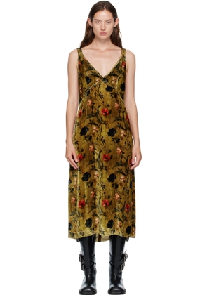 R13 Yellow Grunge Slip Midi Dress