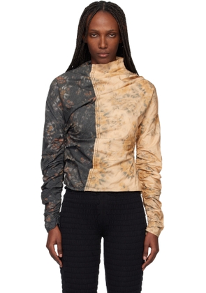 GANNI Beige & Gray Ruched Top