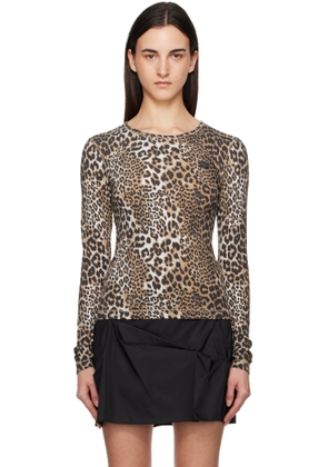 GANNI Multicolor Leopard Rib Long Sleeve T-shirt