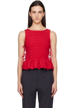 GANNI Red Cotton Smock Tie Camisole