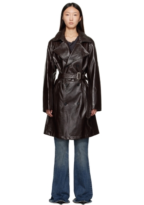 MM6 Maison Margiela Burgundy Rain Faux-Leather Trench Coat