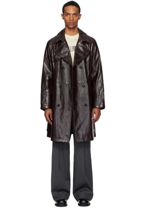 MM6 Maison Margiela Burgundy Double-Breasted Faux-Leather Jacket