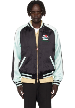 Casablanca Green & Black Embroidered Satin Bomber Jacket