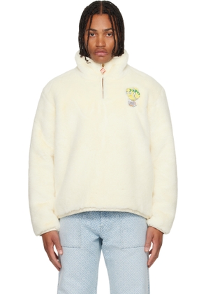 Casablanca Off-White Tennis Mascot Quarter Zip Faux Fur Jacket