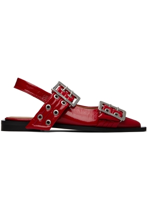 GANNI Red Feminine Buckle Ballerina Flats