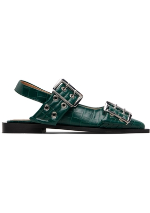GANNI Green Feminine Buckle Ballerina Flats