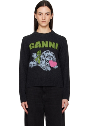 GANNI Gray Puppy Wool Jumper Sweater