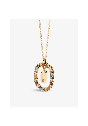 Womens PDPAOLA Initial O 18ct Yellow Gold-Plated Sterling-Silver and Semi-Precious Stones Pendant Necklace