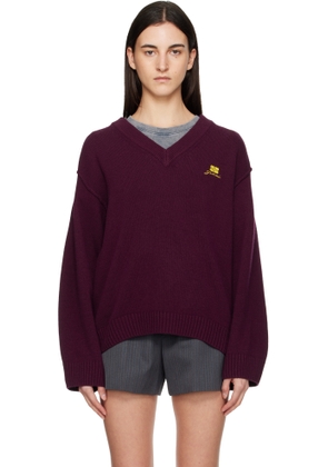 GANNI Burgundy Wool Mix V-neck Sweater