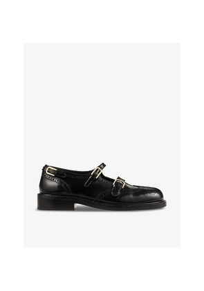 Womens Sandro Double-Strap Flat Leather Derby Shoes