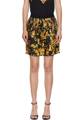 Versace Jeans Couture Black & Gold Porcelain Barocco Pleated Miniskirt