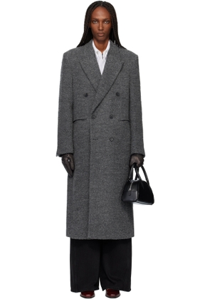TONYWACK Gray Textured Wool & Alpaca Fitted Double-Breasted Coat