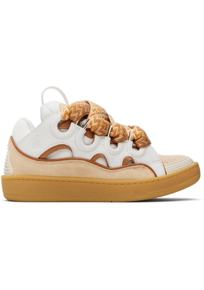 Lanvin White & Orange Curb Leather Sneakers