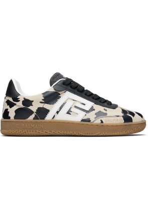 Balmain Black & Beige Swan Leopard Print Suede Leather Sneakers