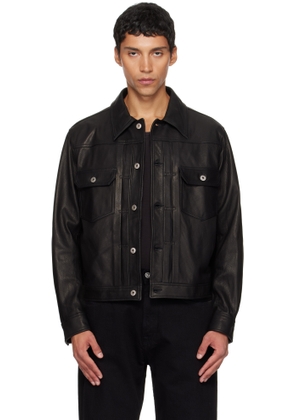 COOR Black Goat Skin Pocket Trucker Leather Jacket