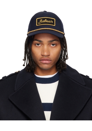 Balmain Navy Cotton Cord Cap