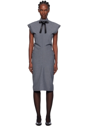 AO YES Gray Ribbon Tie Bias Cut Midi Dress
