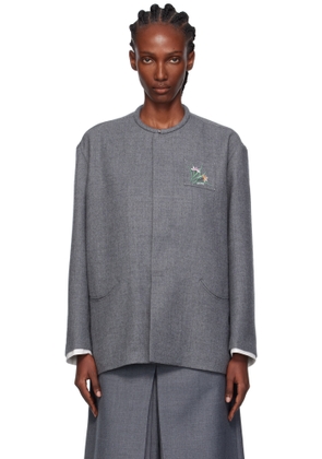 AO YES Gray Melton Round Collar Jacket
