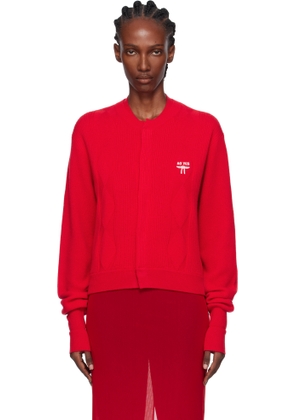 AO YES Red Double Collar Logo Embroidery Cardigan