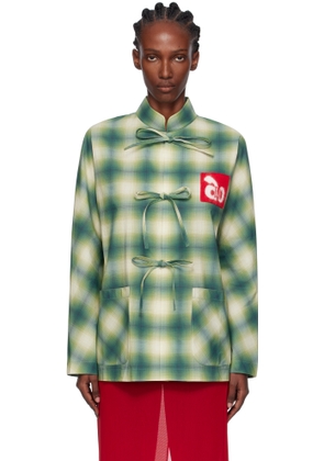AO YES Green Stand Collar Printed Shirt