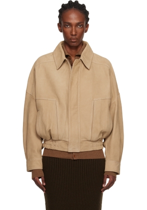 Nour Hammour Beige Dalma Relaxed Nubuck Suede Jacket