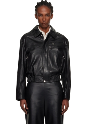 Nour Hammour Black Clint Cropped Leather Bomber Jacket