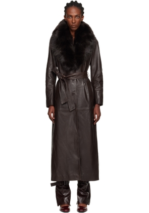 Nour Hammour Brown Dakota Glamorous Leather Coat