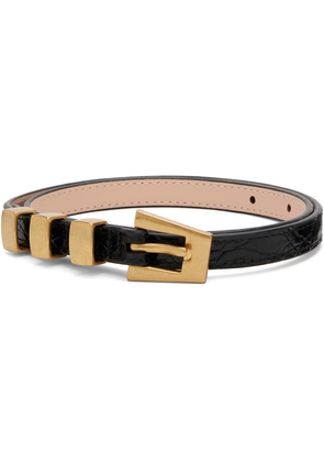 BY FAR Black Vic Circular Croco Embossed Leather Belt