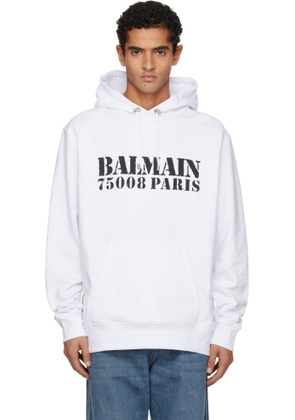 Balmain White 'Balmain' Stamp Printed Hoodie
