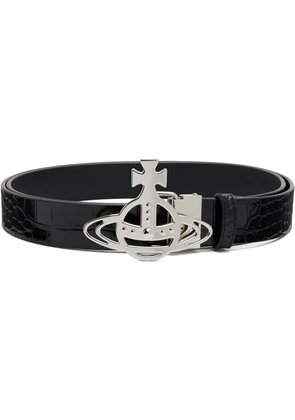 Vivienne Westwood Black Croc Leather Line Orb Buckle Belt
