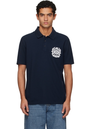 Balmain Navy Écusson Print Cotton Polo