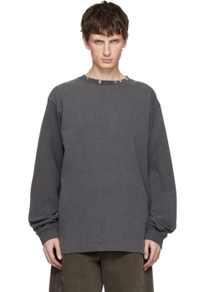 We11done Gray Logo Metal Chip Long Sleeve T-shirt