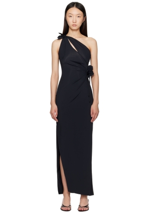 Coperni Black Asymmetric Flower Maxi Dress