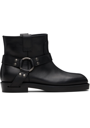 Balmain Black Calfskin Leather Biker Ankle Boots