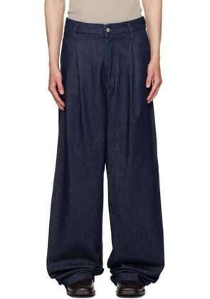 Dries Van Noten Navy Pleated Jeans
