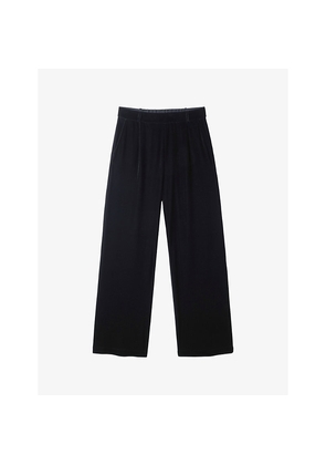 Womens The White Company Pleated Wide-Leg Mid-Rise Stretch-Velvet Trousers