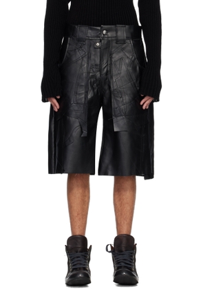 Swampgod Black Patchwork Leather Beach Shorts