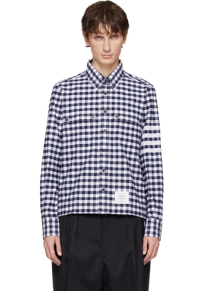 Thom Browne Navy Gingham Check Flannel 4-Bar Utility Shirt