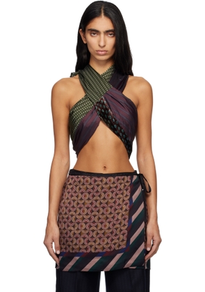 Dries Van Noten Burgundy & Khaki Wrap Bra Top