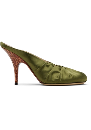 Dries Van Noten Khaki Satin Mule Heels