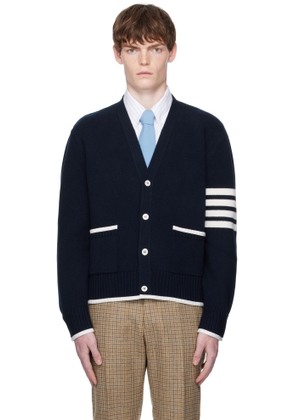 Thom Browne Navy Milano Stitch Merino Wool 4-Bar V-Neck Cardigan