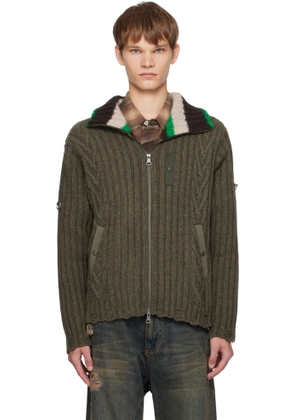 Andersson Bell Khaki Stripe High-Neck Zip-Up Sweater